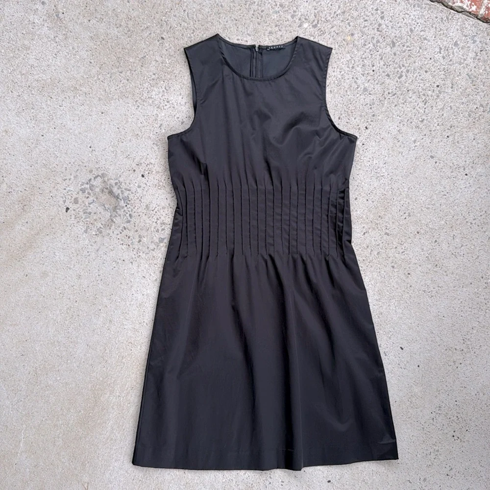 Theory Brynne “New Tuxedo” Black Satin Sleeveless Shift Dress Size 6 - Picture 5 of 15